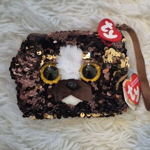 TY Fashion Beanie Boo Brutis The Bear Sequin Bag in Brown and Gold